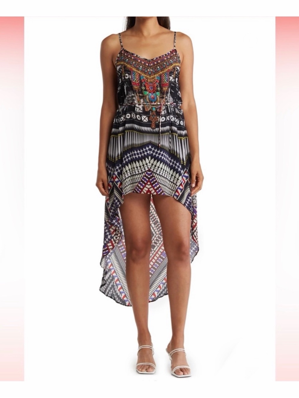 Camilla Black Multi High-Low Spaghetti Strap Dress